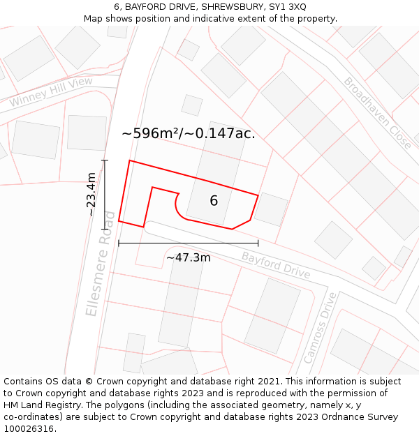 6, BAYFORD DRIVE, SHREWSBURY, SY1 3XQ: Plot and title map