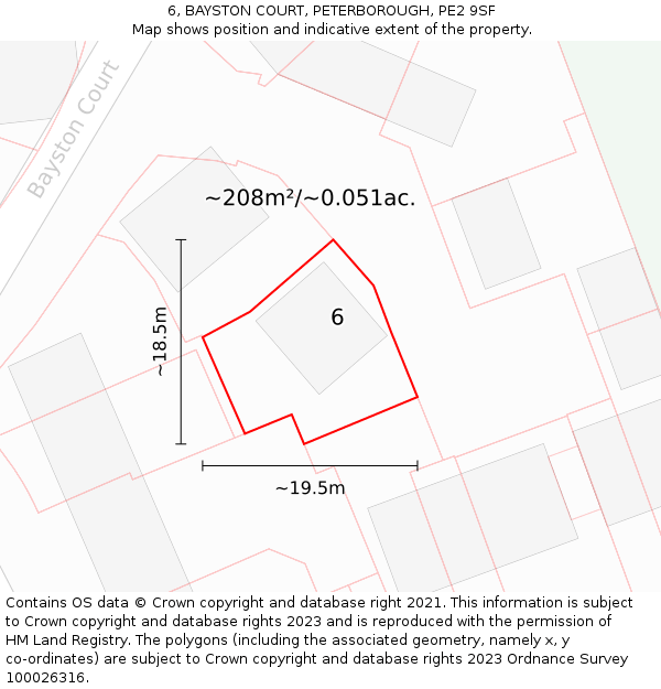 6, BAYSTON COURT, PETERBOROUGH, PE2 9SF: Plot and title map