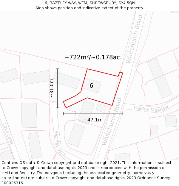 6, BAZELEY WAY, WEM, SHREWSBURY, SY4 5QN: Plot and title map