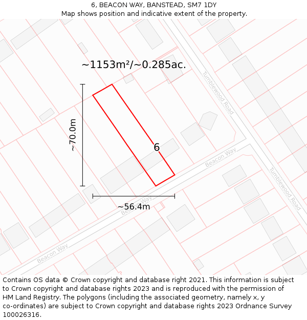 6, BEACON WAY, BANSTEAD, SM7 1DY: Plot and title map