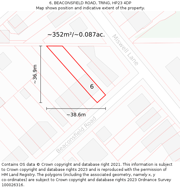 6, BEACONSFIELD ROAD, TRING, HP23 4DP: Plot and title map