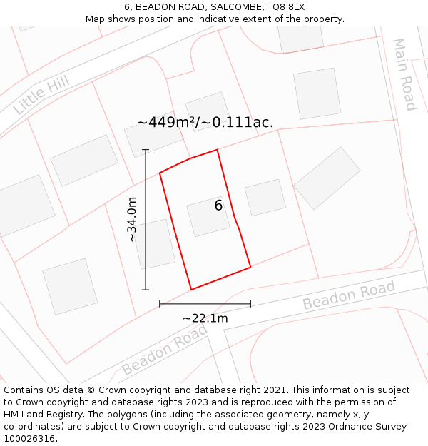 6, BEADON ROAD, SALCOMBE, TQ8 8LX: Plot and title map