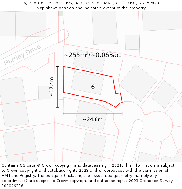 6, BEARDSLEY GARDENS, BARTON SEAGRAVE, KETTERING, NN15 5UB: Plot and title map