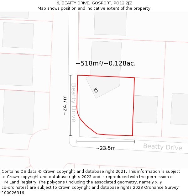 6, BEATTY DRIVE, GOSPORT, PO12 2JZ: Plot and title map