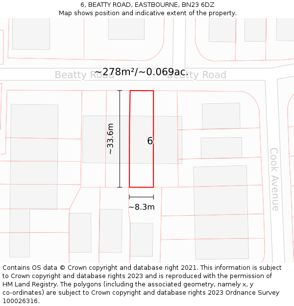 6, BEATTY ROAD, EASTBOURNE, BN23 6DZ: Plot and title map