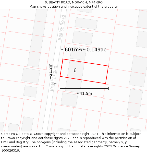 6, BEATTY ROAD, NORWICH, NR4 6RQ: Plot and title map