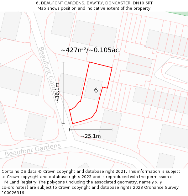 6, BEAUFONT GARDENS, BAWTRY, DONCASTER, DN10 6RT: Plot and title map