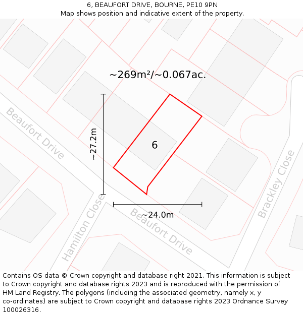 6, BEAUFORT DRIVE, BOURNE, PE10 9PN: Plot and title map