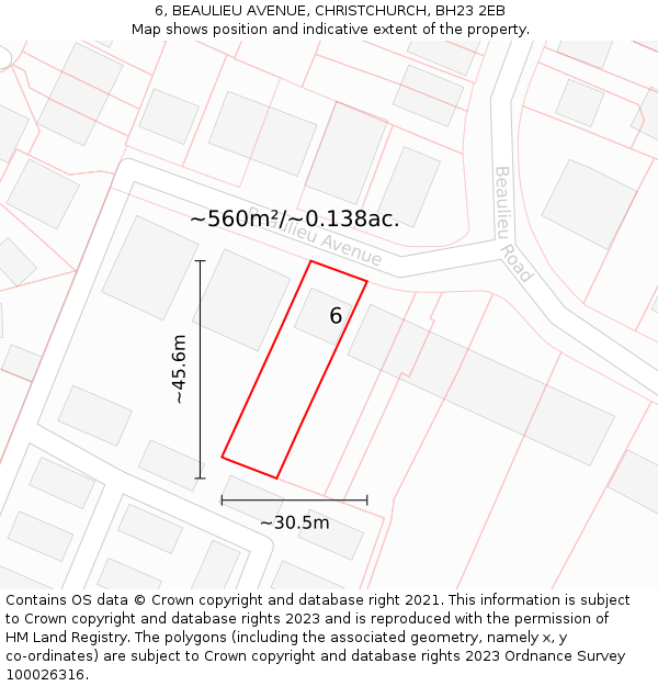 6, BEAULIEU AVENUE, CHRISTCHURCH, BH23 2EB: Plot and title map