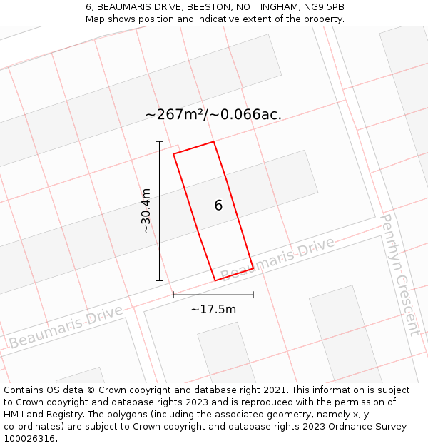 6, BEAUMARIS DRIVE, BEESTON, NOTTINGHAM, NG9 5PB: Plot and title map