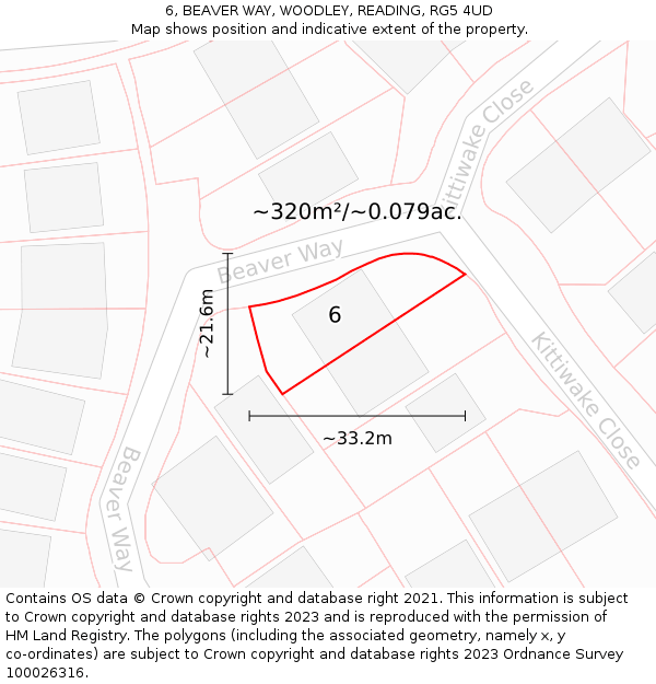 6, BEAVER WAY, WOODLEY, READING, RG5 4UD: Plot and title map