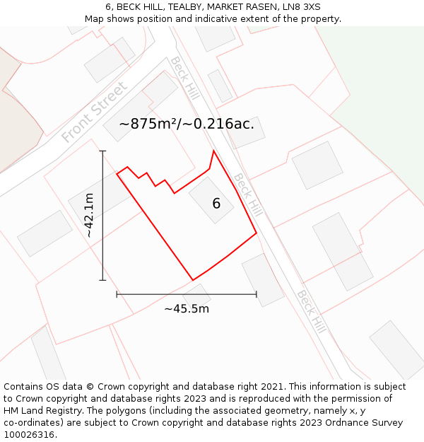 6, BECK HILL, TEALBY, MARKET RASEN, LN8 3XS: Plot and title map