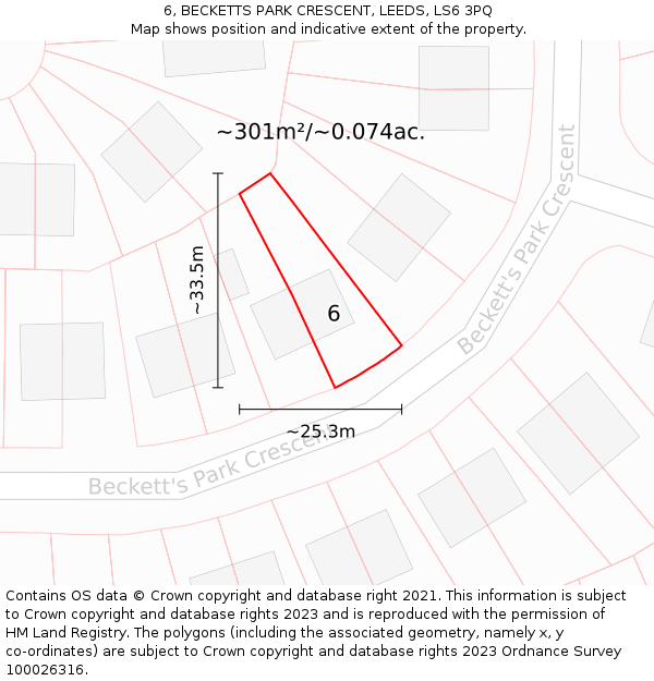 6, BECKETTS PARK CRESCENT, LEEDS, LS6 3PQ: Plot and title map