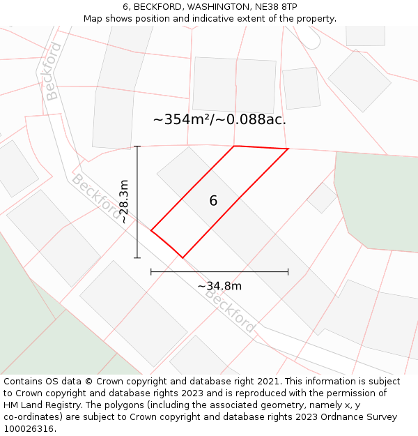 6, BECKFORD, WASHINGTON, NE38 8TP: Plot and title map