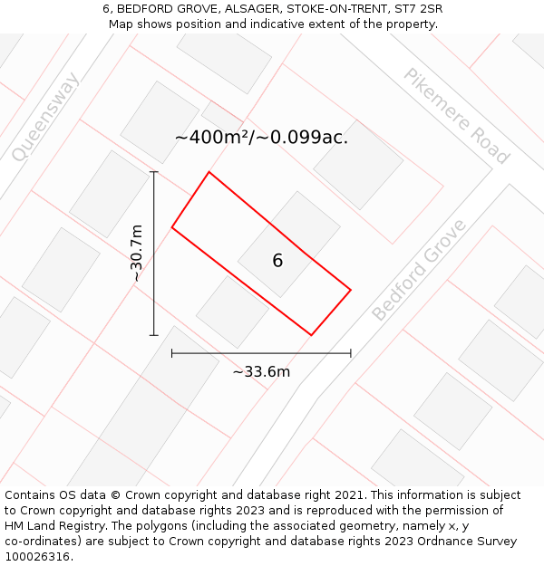 6, BEDFORD GROVE, ALSAGER, STOKE-ON-TRENT, ST7 2SR: Plot and title map