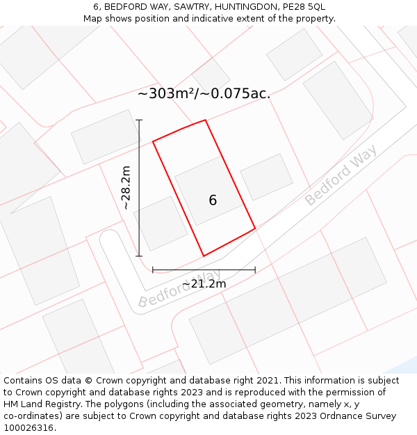 6, BEDFORD WAY, SAWTRY, HUNTINGDON, PE28 5QL: Plot and title map