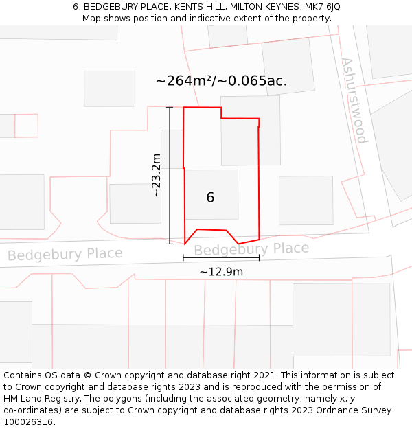 6, BEDGEBURY PLACE, KENTS HILL, MILTON KEYNES, MK7 6JQ: Plot and title map