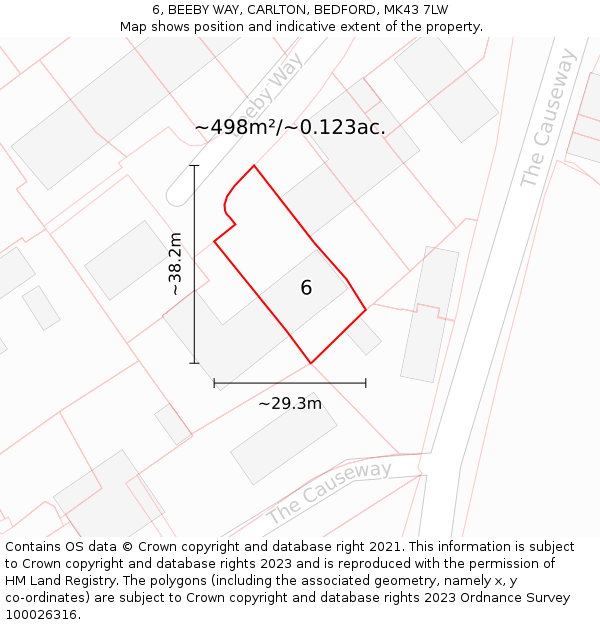 6, BEEBY WAY, CARLTON, BEDFORD, MK43 7LW: Plot and title map