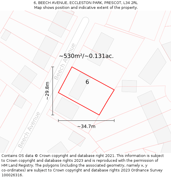 6, BEECH AVENUE, ECCLESTON PARK, PRESCOT, L34 2RL: Plot and title map