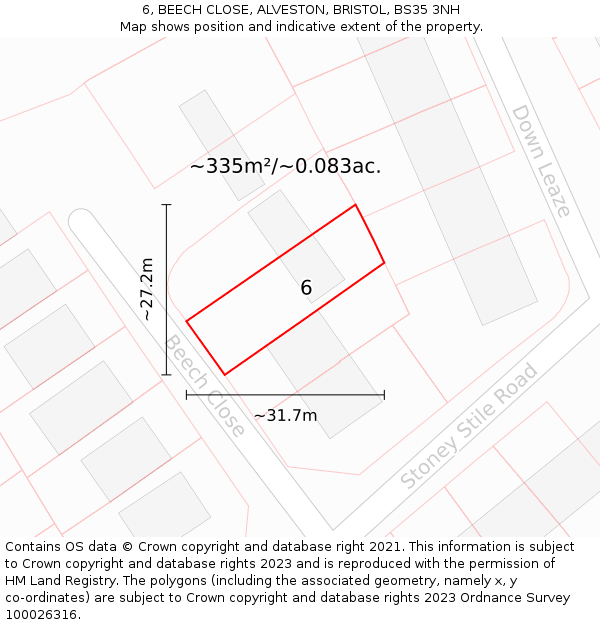 6, BEECH CLOSE, ALVESTON, BRISTOL, BS35 3NH: Plot and title map