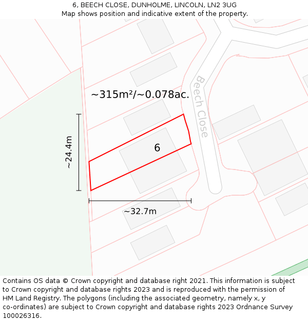 6, BEECH CLOSE, DUNHOLME, LINCOLN, LN2 3UG: Plot and title map