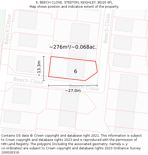 6, BEECH CLOSE, STEETON, KEIGHLEY, BD20 6FL: Plot and title map