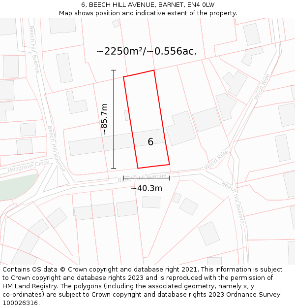 6, BEECH HILL AVENUE, BARNET, EN4 0LW: Plot and title map