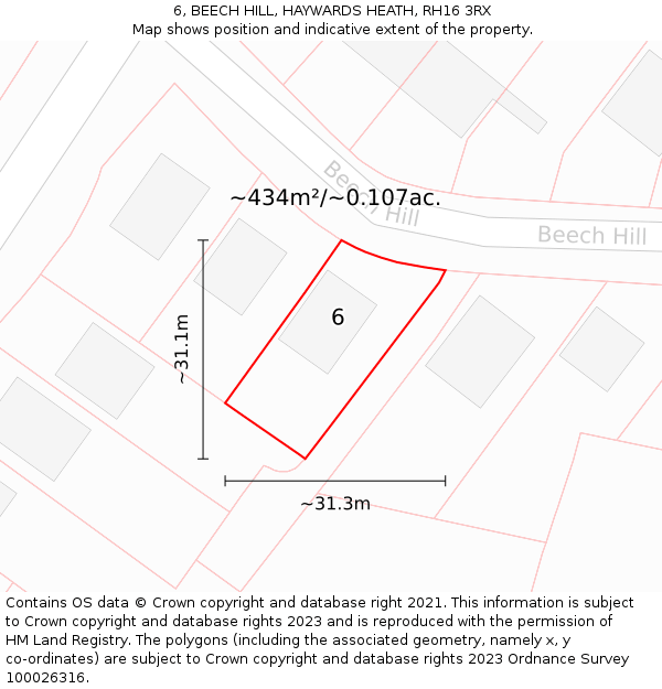 6, BEECH HILL, HAYWARDS HEATH, RH16 3RX: Plot and title map