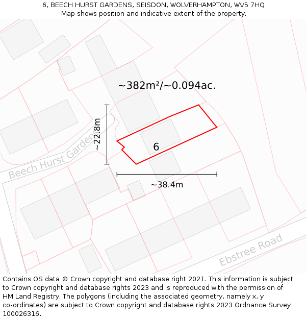 6, BEECH HURST GARDENS, SEISDON, WOLVERHAMPTON, WV5 7HQ: Plot and title map