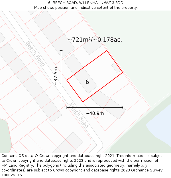 6, BEECH ROAD, WILLENHALL, WV13 3DD: Plot and title map