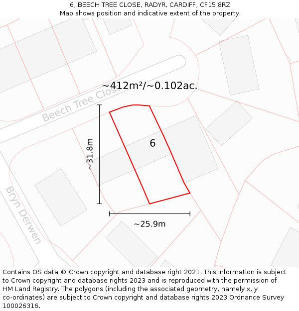 6, BEECH TREE CLOSE, RADYR, CARDIFF, CF15 8RZ: Plot and title map
