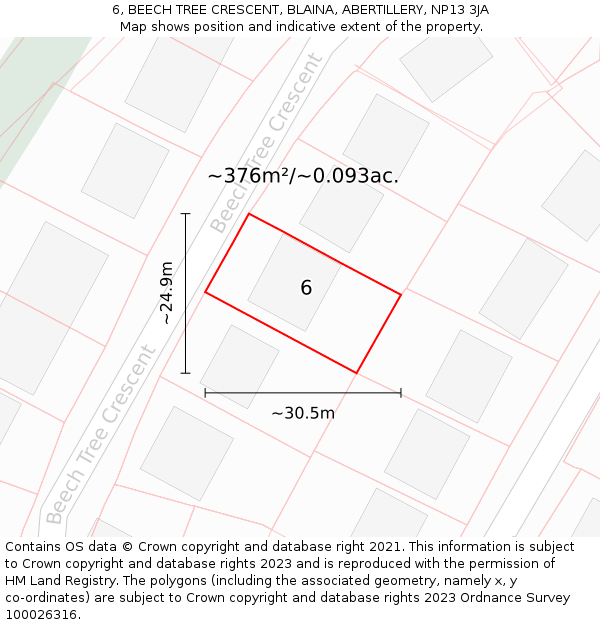 6, BEECH TREE CRESCENT, BLAINA, ABERTILLERY, NP13 3JA: Plot and title map