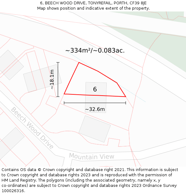 6, BEECH WOOD DRIVE, TONYREFAIL, PORTH, CF39 8JE: Plot and title map