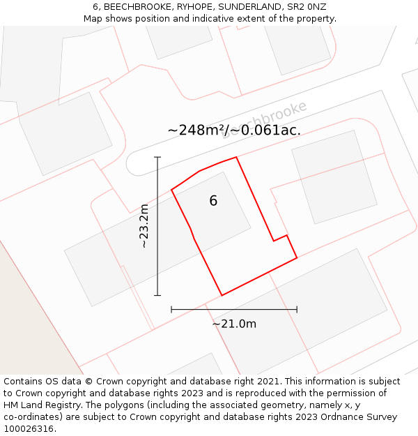 6, BEECHBROOKE, RYHOPE, SUNDERLAND, SR2 0NZ: Plot and title map