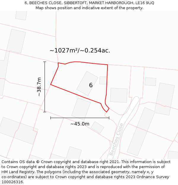 6, BEECHES CLOSE, SIBBERTOFT, MARKET HARBOROUGH, LE16 9UQ: Plot and title map