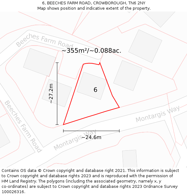 6, BEECHES FARM ROAD, CROWBOROUGH, TN6 2NY: Plot and title map