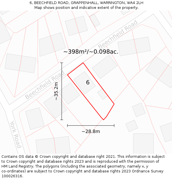 6, BEECHFIELD ROAD, GRAPPENHALL, WARRINGTON, WA4 2LH: Plot and title map