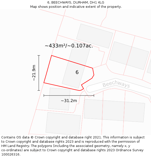 6, BEECHWAYS, DURHAM, DH1 4LG: Plot and title map