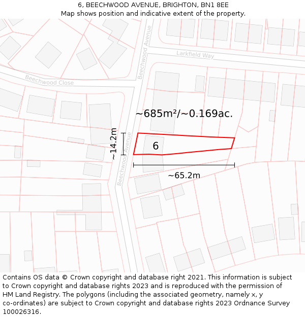 6, BEECHWOOD AVENUE, BRIGHTON, BN1 8EE: Plot and title map