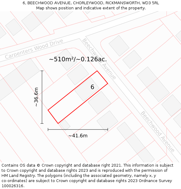 6, BEECHWOOD AVENUE, CHORLEYWOOD, RICKMANSWORTH, WD3 5RL: Plot and title map