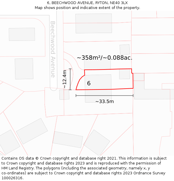 6, BEECHWOOD AVENUE, RYTON, NE40 3LX: Plot and title map