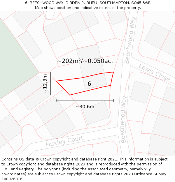 6, BEECHWOOD WAY, DIBDEN PURLIEU, SOUTHAMPTON, SO45 5WR: Plot and title map