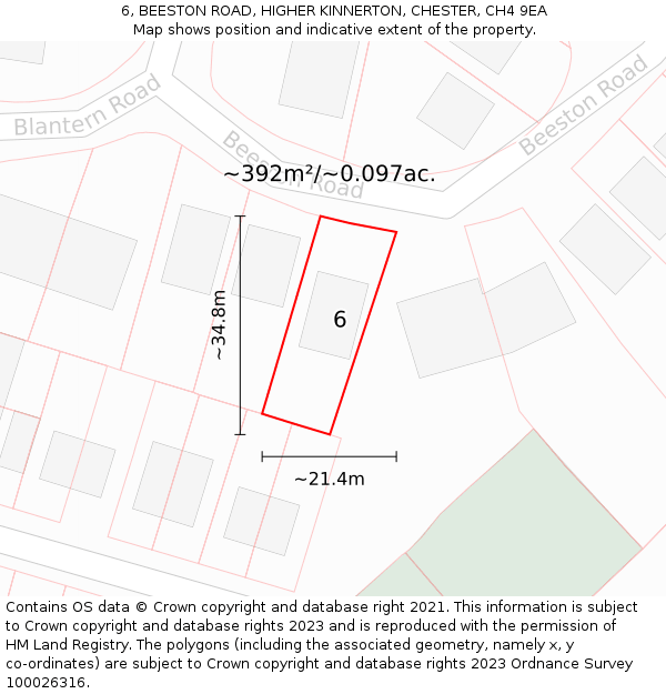 6, BEESTON ROAD, HIGHER KINNERTON, CHESTER, CH4 9EA: Plot and title map