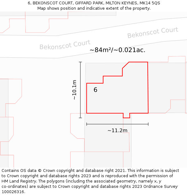 6, BEKONSCOT COURT, GIFFARD PARK, MILTON KEYNES, MK14 5QS: Plot and title map