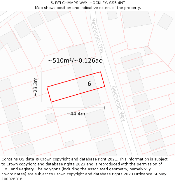 6, BELCHAMPS WAY, HOCKLEY, SS5 4NT: Plot and title map