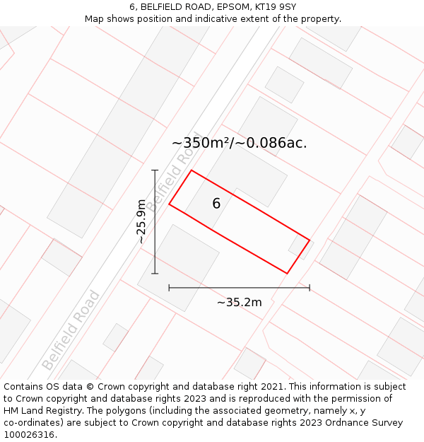 6, BELFIELD ROAD, EPSOM, KT19 9SY: Plot and title map