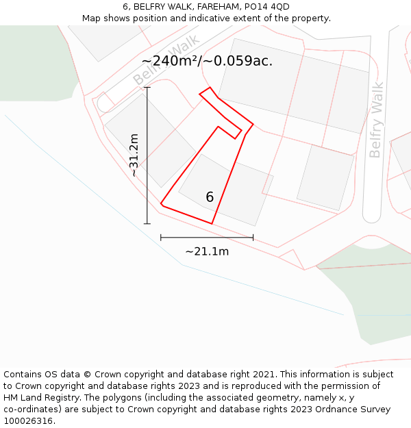 6, BELFRY WALK, FAREHAM, PO14 4QD: Plot and title map