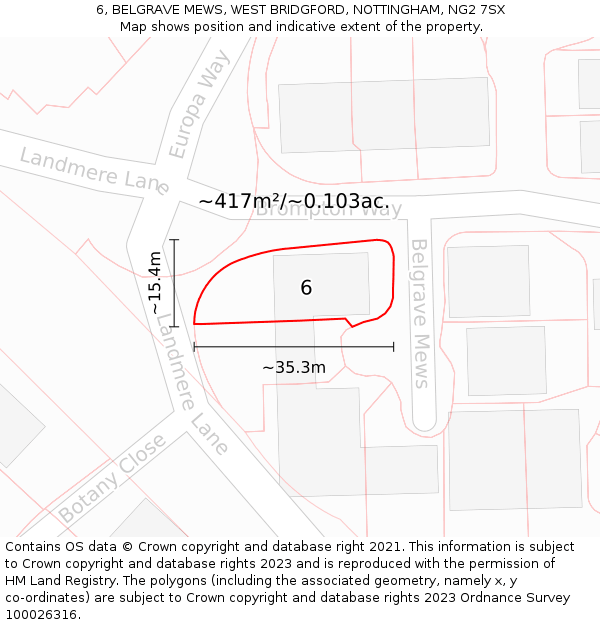 6, BELGRAVE MEWS, WEST BRIDGFORD, NOTTINGHAM, NG2 7SX: Plot and title map