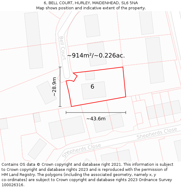 6, BELL COURT, HURLEY, MAIDENHEAD, SL6 5NA: Plot and title map