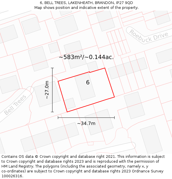 6, BELL TREES, LAKENHEATH, BRANDON, IP27 9QD: Plot and title map